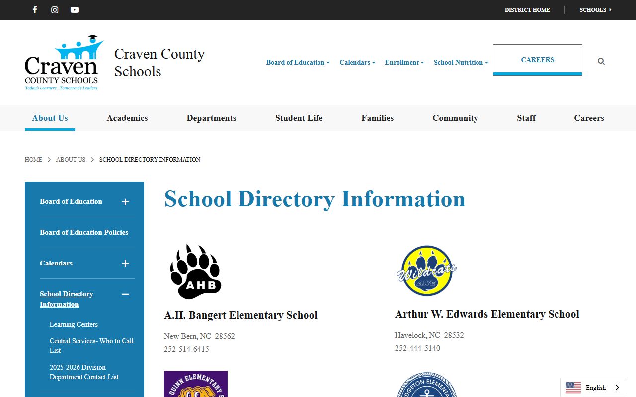New Bern phone directory Craven County Schools directory