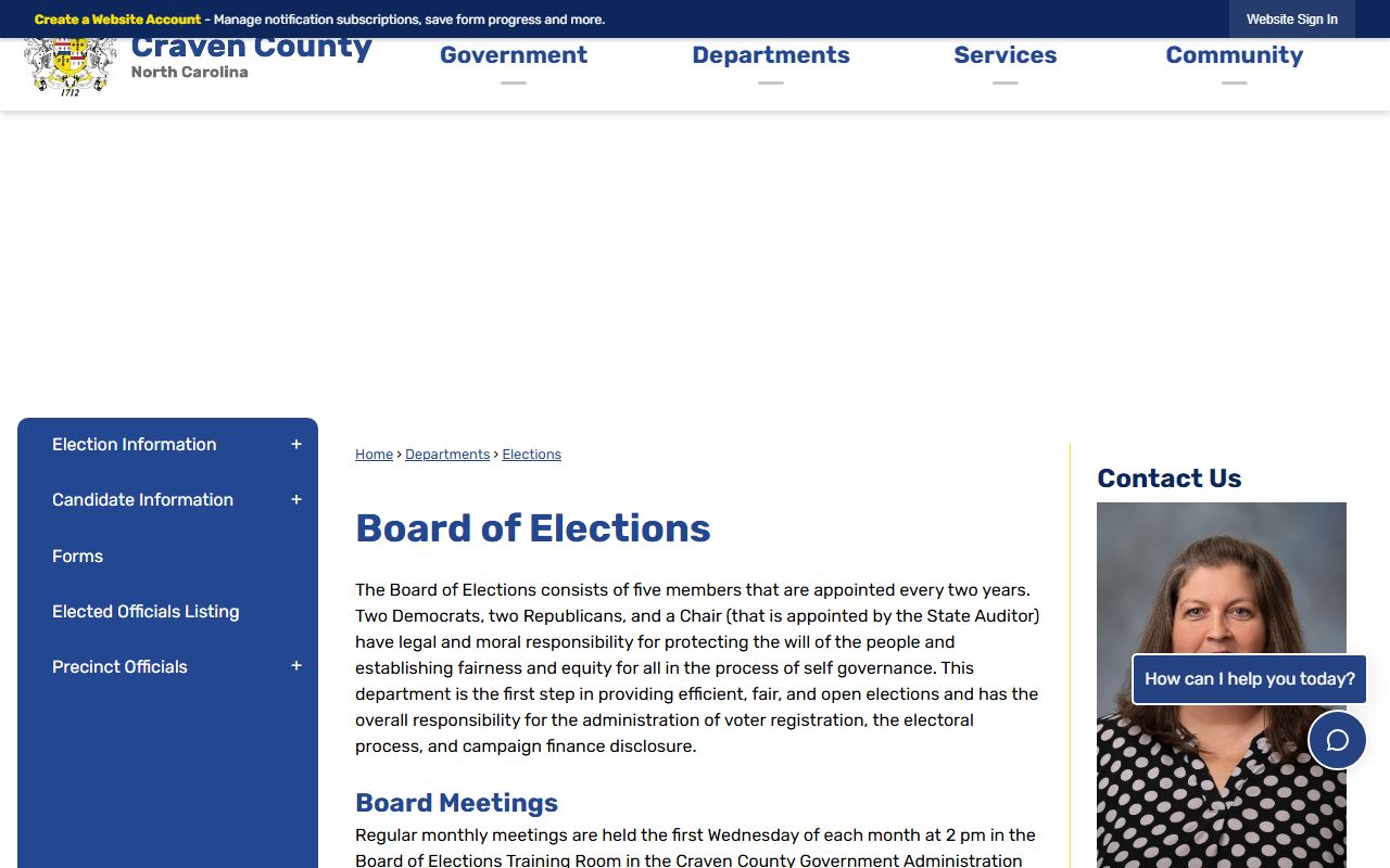 New Bern phone numbers Craven County Board of Elections contact page