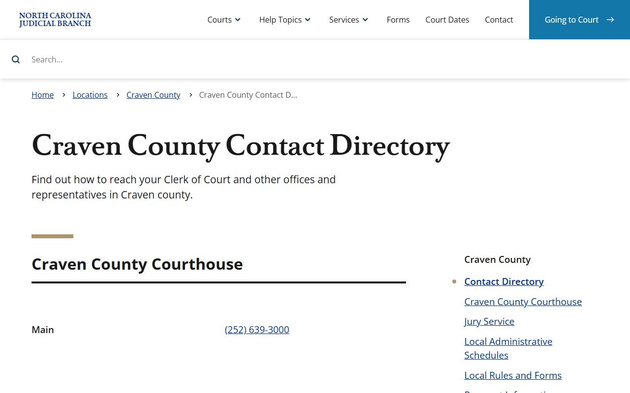 New Bern phone numbers Craven County court contact directory