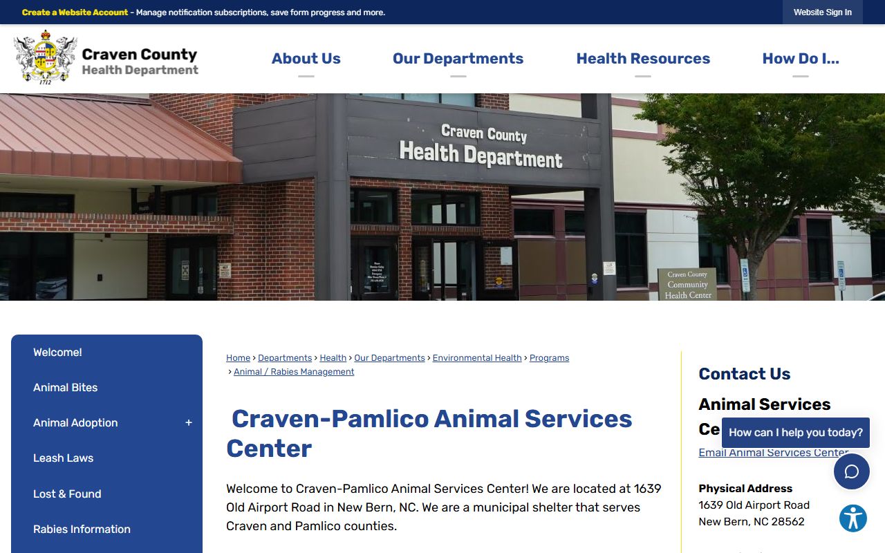 New Bern phone numbers Craven-Pamlico Animal Services contact page